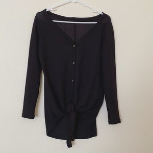 🖤 Black waffle knit tie top